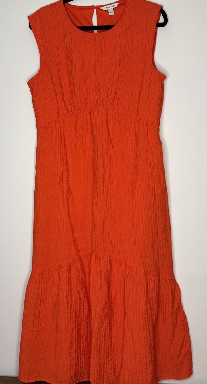 Nine West Women's Sleeveless Tiered Dress Coral Orange Size XXL